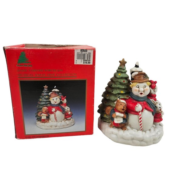 Vintage Share The Joy Christmas Holiday Tree Musical Carolers Wind Up Porcelain - Picture 1 of 10